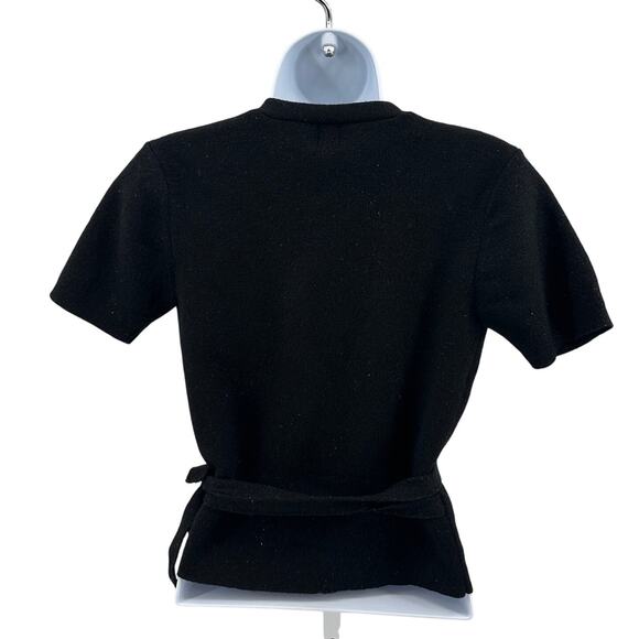 Gap Wrap Top Womens M Black Sparkle Wool Blend Knit Short Sleeve Cropped V-Neck - Picture 4 of 6